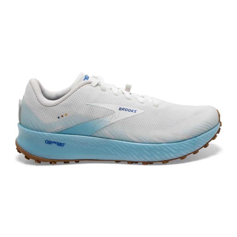 Brooks Catamount Men's Trail Running Shoes - White/Iced Aqua/Blue (61052-JHLK)